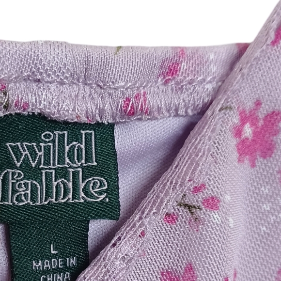 WILD FABLE Pink Floral Print Asymmetrical Ruching Light Purple Midi Dress Large - Picture 3 of 10